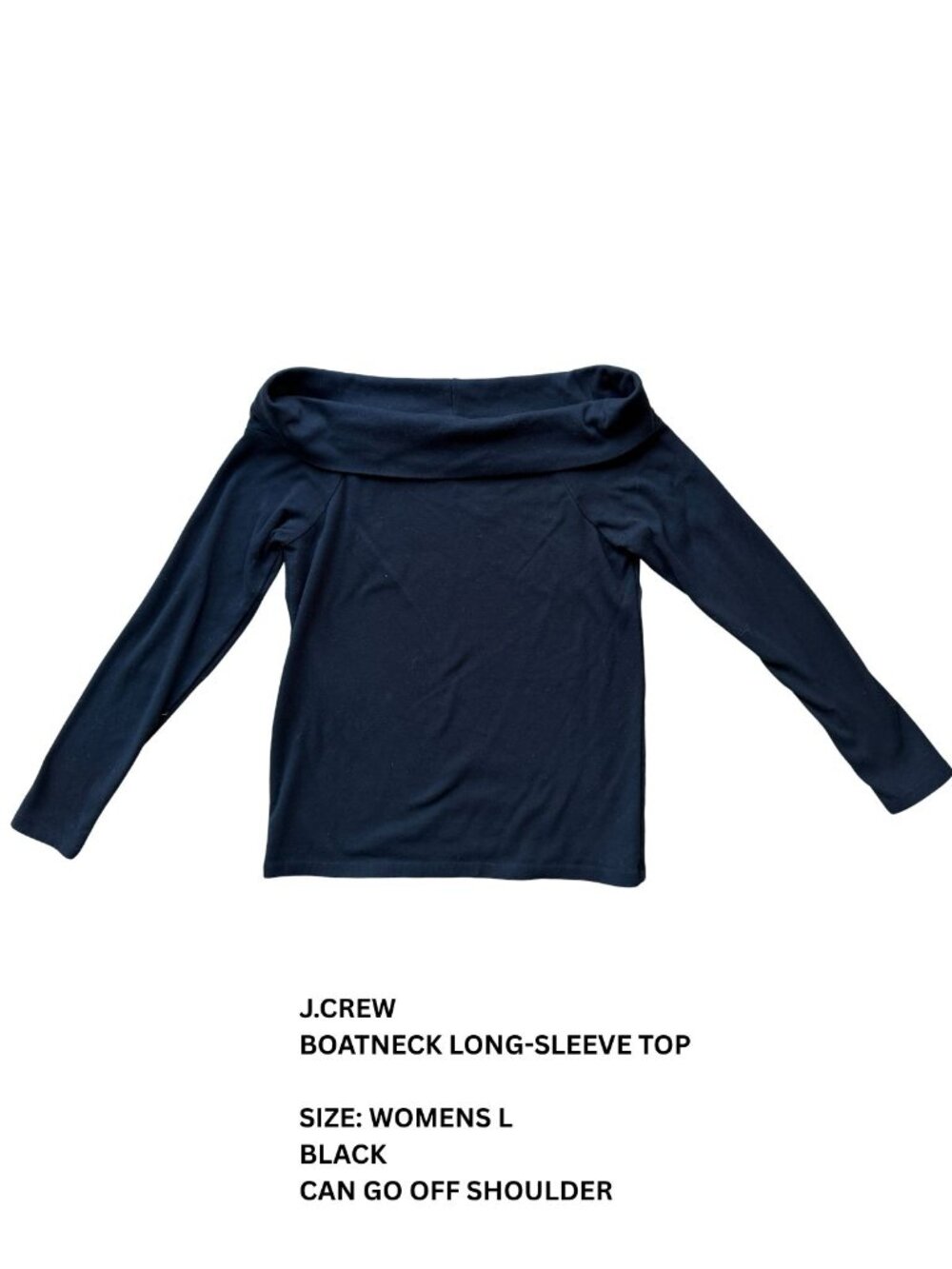 J.Crew Black Boatneck Off Shoulder Long Sleeve Top Size L